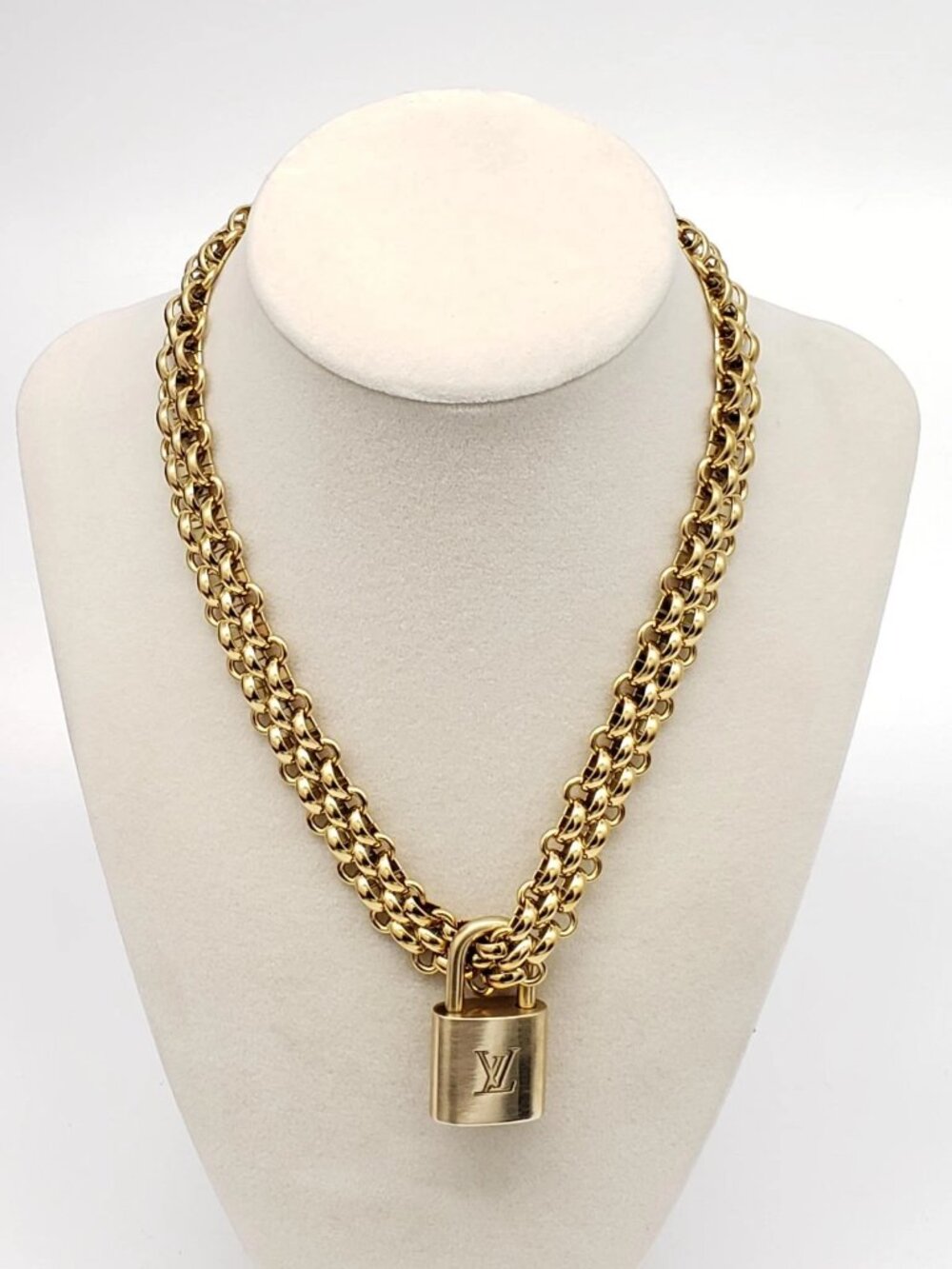 Authentic Louis Vuitton Gold Padlock w/ Unbranded Fashion Stainless Steel Chain